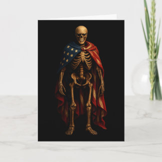Cartão Esqueleto Patriótico Bandeira Americana Horror Gót