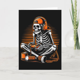 Cartão Esqueleto Retro de Halloween para Gamer de Vídeo G