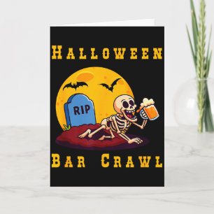 Cartão Esqueleto Saltador de Bar de Halloween Assustador