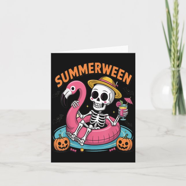 Cartão Esqueleto Sinistro do Summerween Apenas Esperando  (Frente)