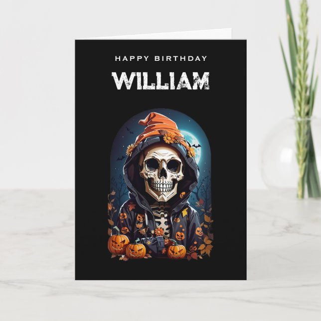 Cartão Esqueleto Sorridente Ficando Velho Aniversário (Frente)