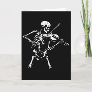 Cartão Esqueleto Vintage Tocando Violino Halloween Rock