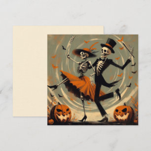 Cartão Esqueletos de Halloween e Jack O'Lantern Vintage