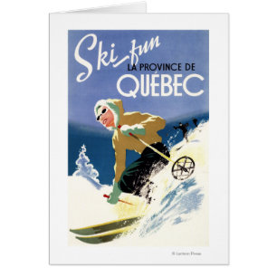 Cartão Esqui da mulher - poster inglês e francês