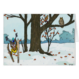 Cartão Esqui de neve e pássaros de Natal japonês