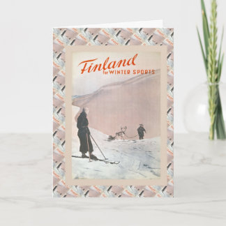 Cartão Esqui do vintage, Finlandia para esportes de