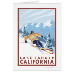Cartão Esquiador da neve de Downhhill - Lake Tahoe,