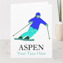 Cartão Esquiador Neve Esqui Festa Aspen Texto Personaliza