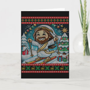 Cartão Esquiando Jesus Feliz Aniversário Fé Cristã Natal