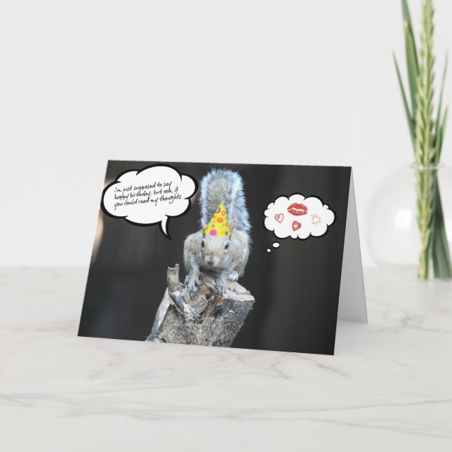 Cartão Esquilo de aniversário, amor e beijos (Frente)