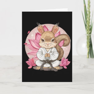 Cartão Esquilo de Karatê Fofo Flor de Lótus Kung Fu Mma C