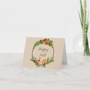 Cartão Esquilo de outono e natureza com texto personalizá