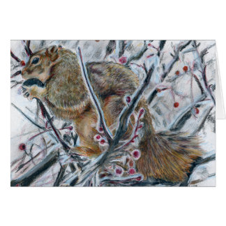 Cartão Esquilo do inverno na árvore