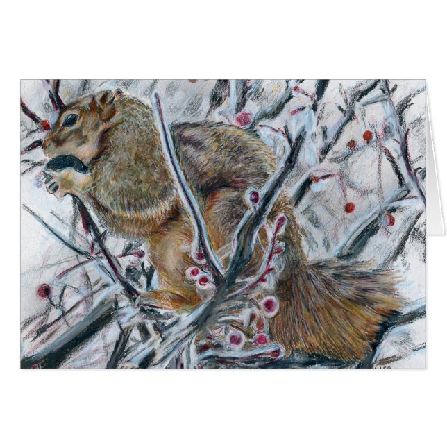 Cartão Esquilo do inverno na árvore (Frente Horizontal)