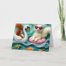 Esquilo e Gato Brincando em Cisnes Flutuantes