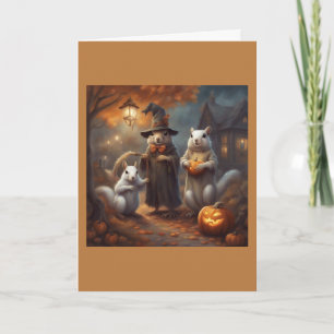 Cartão Esquilo Fantasma e Amigo Bruxa Halloween