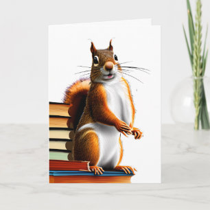 Cartão Esquilo Fofo nos Livros Feliz Aniversário