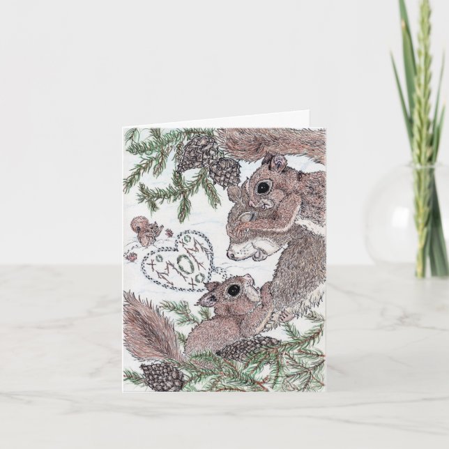 Cartão Esquilo-Mãe com Bebês (Frente)