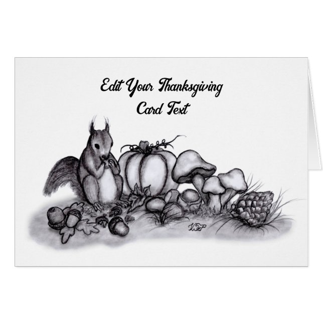 Cartão Esquilo no outono, Feliz Ação de Graças! (Frente Horizontal)