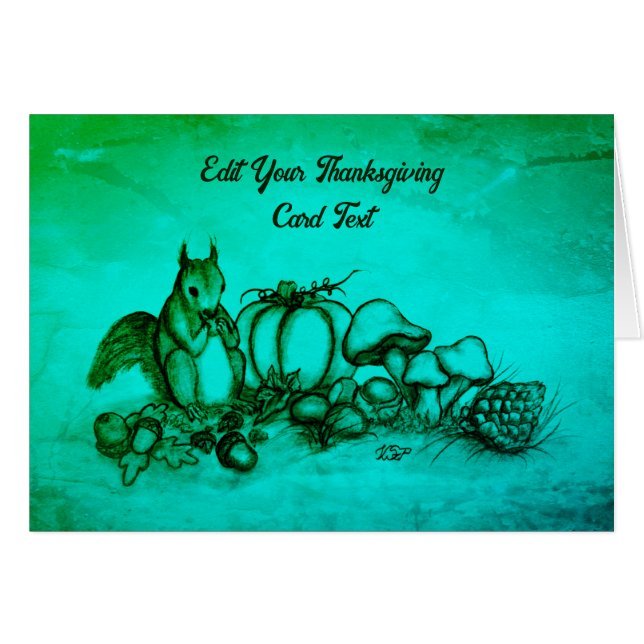 Cartão Esquilo no outono, Feliz Ação de Graças! (Frente Horizontal)