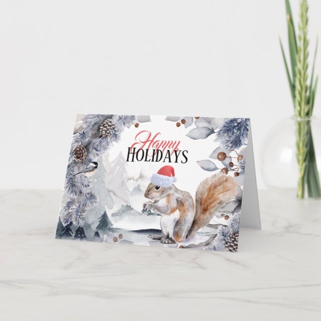 Cartão Esquilo vestindo Santa que paisagem florestal de i (Frente)