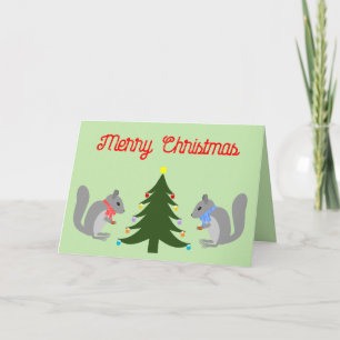 Cartão Esquilos Decorantes de Árvore de Natal Personaliza