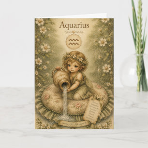 Cartão Essência floral vintage do zodíaco - Aquário