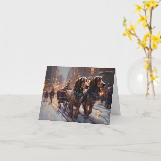 Cartão Estação Festiva de Natal Inglês Cocker Spaniel (Flor Amarela)