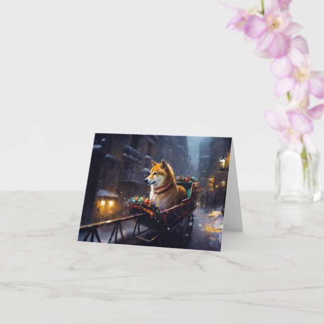 Cartão Estação Festiva de Natal Shiba Inu (Orquídea)