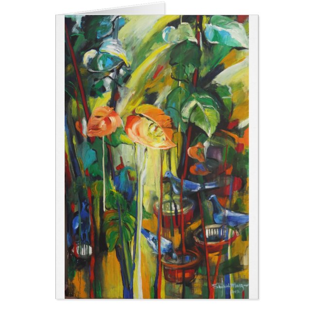 Cartão Estação primavera e Pombos (Frente)