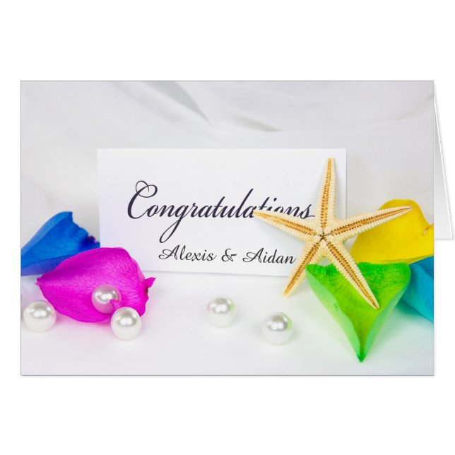 Cartão Estaleiro e Pérolas de Casamento com Rosa (Frente Horizontal)