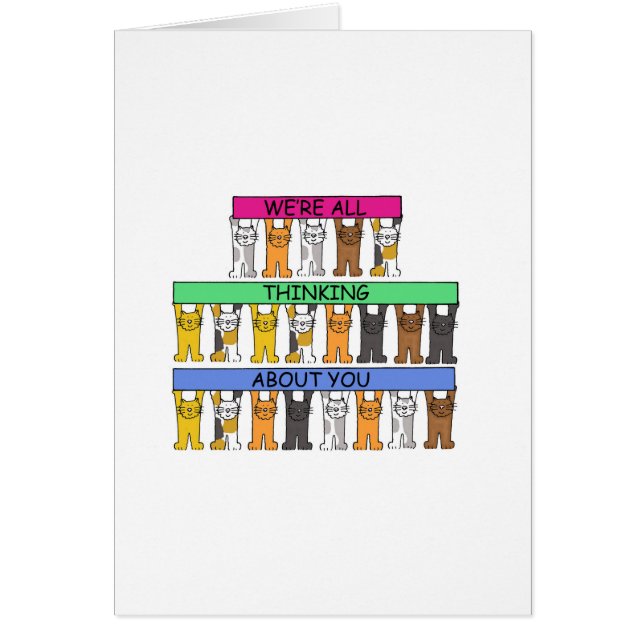 Cartão Estamos todos pensando em vocês, gatos de desenho (Frente)