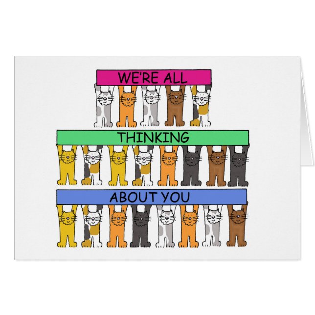 Cartão Estamos todos pensando em vocês, gatos de desenho (Frente Horizontal)