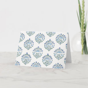 Cartão Estampa Floral em Bloco Azul, Marfim