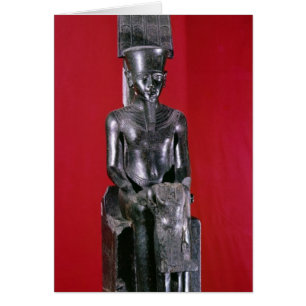Cartão Estátua assentada da protecção do Amon do deus