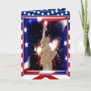 Cartão Estátua da Liberdade com Fogos de Artifício para 4