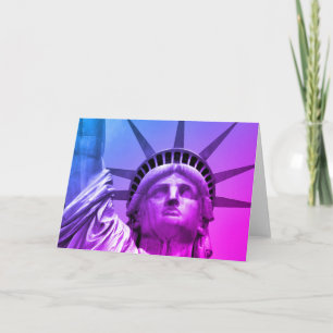 Cartão Estátua da Liberdade New York Pop Art Azul Roxo