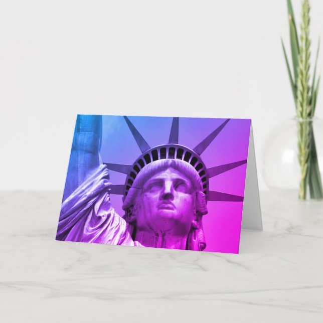 Cartão Estátua da Liberdade Nova York Pop Art Azul Roxo (Frente)