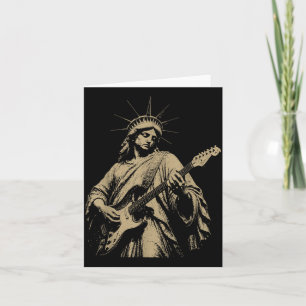 Cartão Estátua da Liberdade Tocando Guitarra 4 de Julho 2