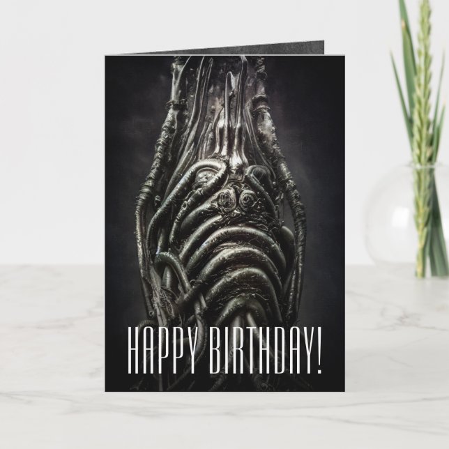 Cartão Estátua de Alienígena Escura de um Horror de Eldri (Frente)