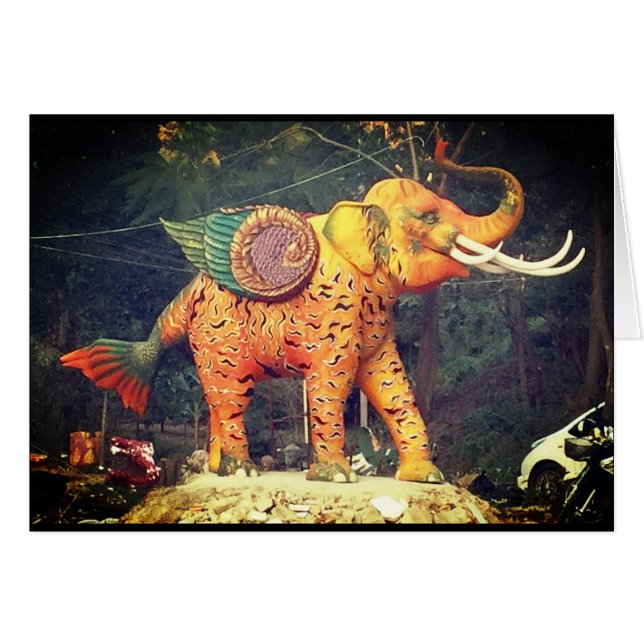 Cartão Estátua de elefante fantasma em Chiang Mai, Tailân (Frente Horizontal)