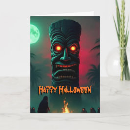 Cartão Estátua de Halloween Tiki brilhante