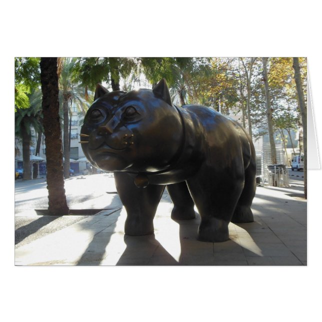 Cartão Estátua Famosa de Barcelona em Las Ramblas (Frente horizontal)