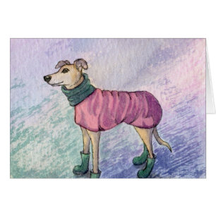 Cartão Este cão do whippet quer saber onde seu chapéu