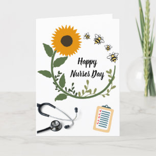 Cartão Estetoscópio de Girassol Feliz Dia das Enfermeiras