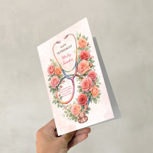 Cartão Estetoscópio Rosa Floral Rosa Aposentadoria Feliz