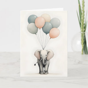 Cartão Estilo Boho Minimalista Elefante com Balões em Bra