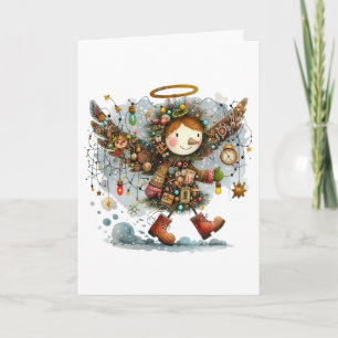 Cartão Estilo de Arte de Anjo Moderno do Quirky Christmas