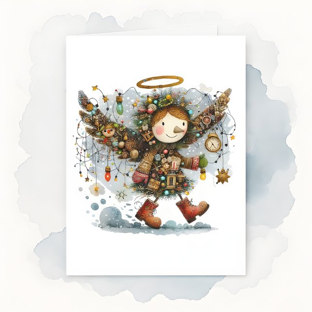 Cartão Estilo de Arte de Anjo Moderno do Quirky Christmas (Criador carregado)