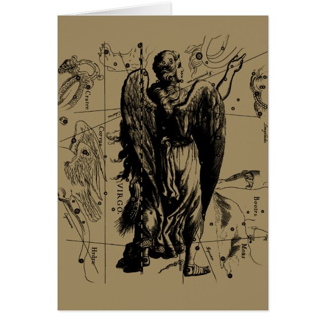 Cartão Estilo de Etching da Constelação do Vírus Hevelius (Frente)